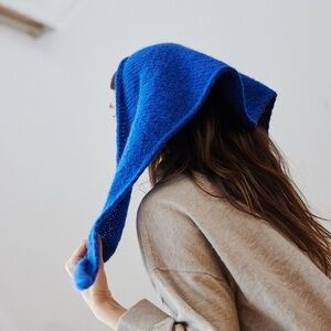 Blue wool blend Hooded Scarf